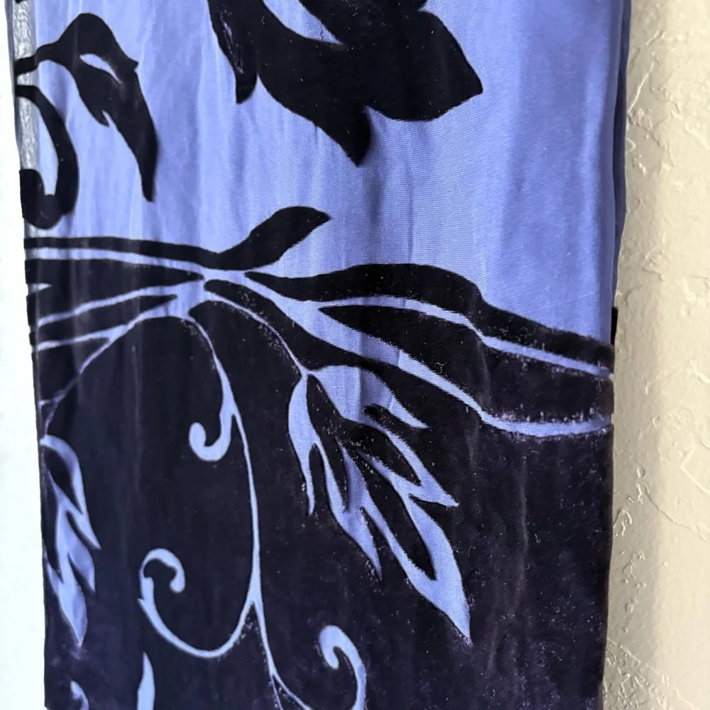 Silk Blend Burnout Velvet Scarf Navy Blue Floral 14x74 Elegant Lightweight